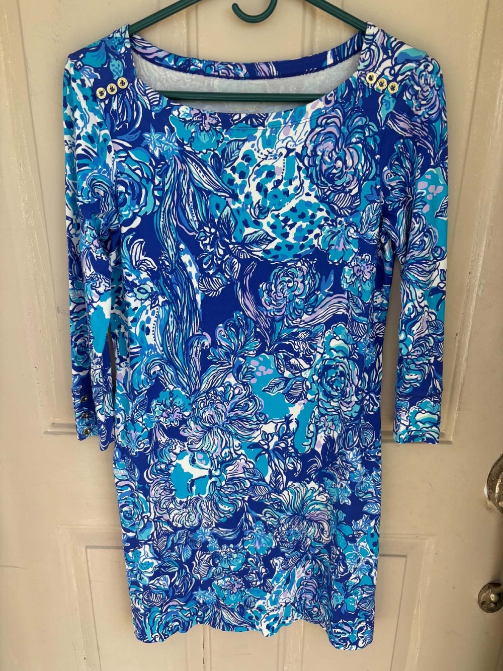 Lilly Pulitzer Blue Floral Long Sleeve Sheath Dress